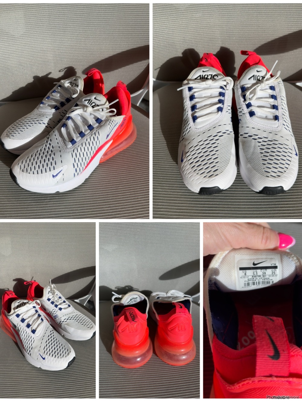 Nike Air Max 270 White and Pink and Blue Sneakers